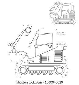 Puzzle Game for kids: numbers game. Crawler excavator. Construction vehicles. Coloring book for kids. 