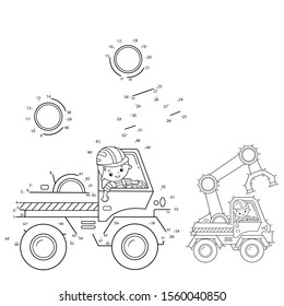 Puzzle Game for kids: numbers game. Loader or lift truck. Construction vehicles. Coloring book for kids.