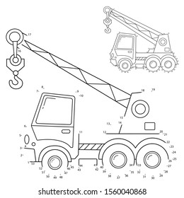 Puzzle Game for kids: numbers game. Truck crane. Construction vehicles. Coloring book for kids.