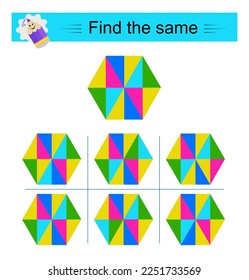Juego de rompecabezas para los niños. Tarea para el desarrollo de la atención y la lógica. Necesita encontrar el mismo grupo de objetos. Ilustración vectorial.