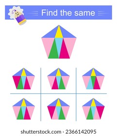 Juego de rompecabezas para los niños. Tarea para el desarrollo de la atención y la lógica. Necesita encontrar el mismo grupo de objetos. Ilustración vectorial.