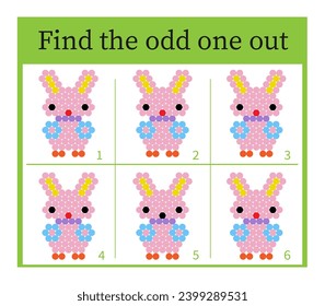 Puzzle game for kids. Task for development of attention and logic. Cartoon cute hare.