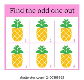 Puzzle game for kids. Task for development of attention and logic. Cartoon pineapple. 