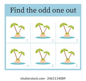 Puzzle game for kids. Task for development of attention and logic. Cartoon palm tree.