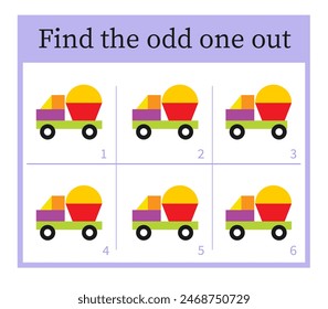 Puzzle game for kids. Task for development of attention and logic. Cartoon truck.