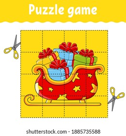 Puzzle game for kids. Winter theme. Education developing worksheet. Learning game for children. Color activity page. For toddler. Riddle for preschool. Isolated vector illustration in cartoon style.