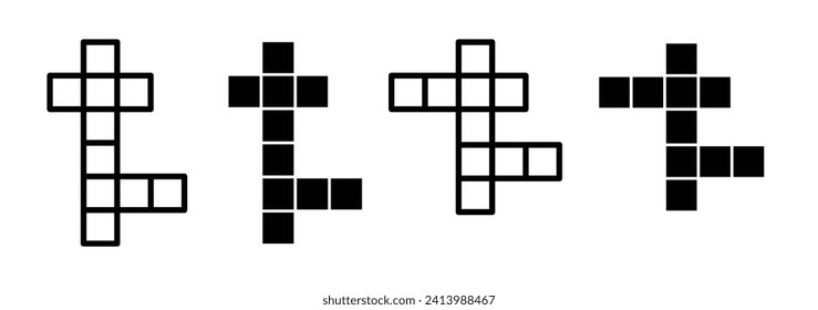 Puzzle Game Line Icon. Mind teaser crossword icon in black and white color.
