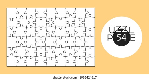 Puzzle game. Mosaic of 54 elements. Vector isolated object, with the possibility of overlapping.