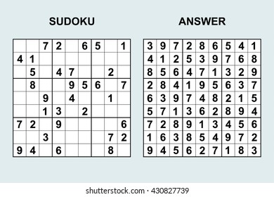 Puzzle game with numbers. Vector Sudoku with answer.