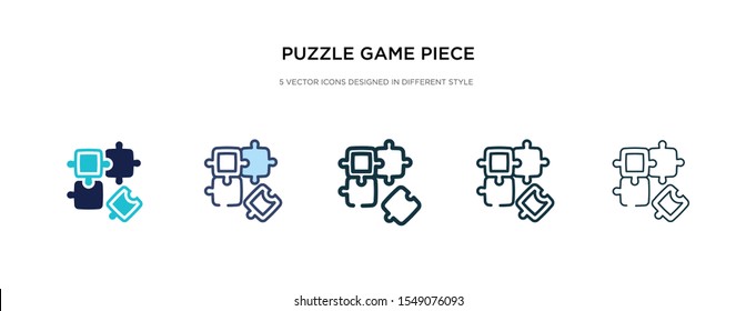 puzzle game piece icon in different style vector illustration. two colored and black puzzle game piece vector icons designed in filled, outline, line and stroke style can be used for web, mobile, ui