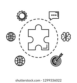 puzzle game piece with set business icons