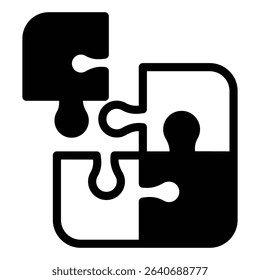 Puzzle game pieces solid icon, neural dataset concept. Vector graphics. Creative logic for gaming sign on white background, style mobile or design