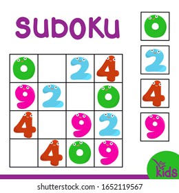 Puzzle game for preschool children and schoolchildren. Vector illustration. Sudoku with numbers