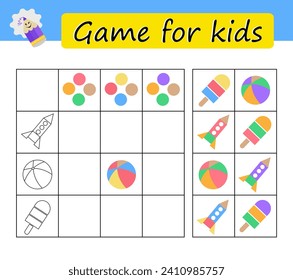 Puzzle game for preschool kids. Cartoon objects. Vector illustration.
