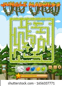 Puzzle game template with green trees in background illustration