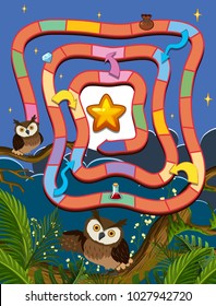 Puzzle game template with owls at night illustration