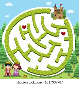 Puzzle game template with prince and princess illustration