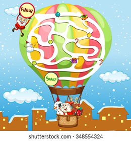 Puzzle game template with Santa on balloon illustration
