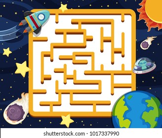 Puzzle game template with space background illustration