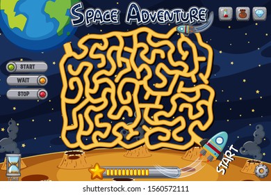 Puzzle game template with space at night illustration