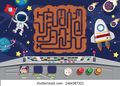 Puzzle game template with spaceman at night illustration
