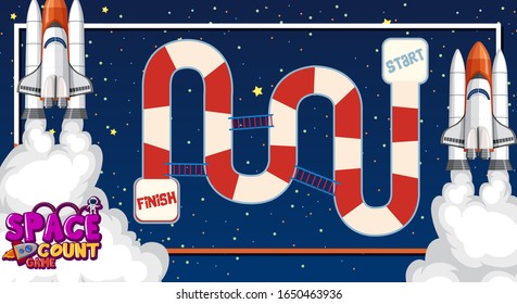 Puzzle game template with spaceships flying in space illustration