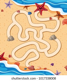 Puzzle game template with starfish on beach illustration