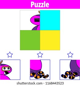 Puzzle game. Visual Educational Game for children. Worksheet for preschool kids. Vector illustration. Robot.