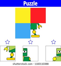 Puzzle game Visual Educational Game for children. Worksheet for preschool kids. Vector illustration. Robot.