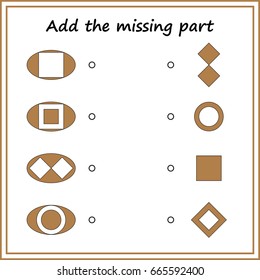Puzzle game. Visual Educational  Game for children. Task: find the missing parts. Worksheet for preschool kids. 


