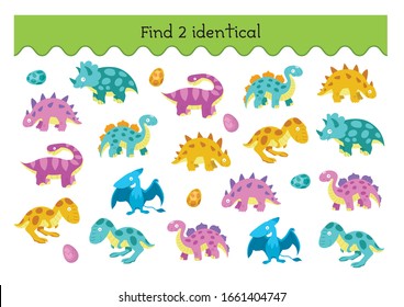 Puzzle games for children. Dino find two identical. Logical game