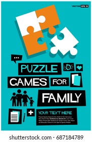 Puzzle Games For Family Retro Style Poster with Text Box Template