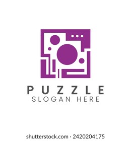 puzzle geometric logo simple minimalist design Logo real estate, artist, typography, letters, designers, urban, brand identity, technology, purple, home town, square logo vector design idea