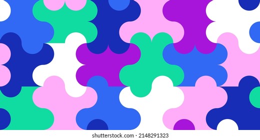Puzzle geometric seamless pattern. Minimal endless background geometry shapes, abstract identity design. Vector art 