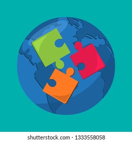 puzzle with globe for autism day concept vector illustration