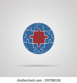 Puzzle Globe icon with shadow. Vector illustrations