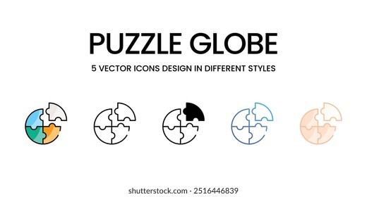 Conjunto de iconos de globo de rompecabezas de cinco estilos diferentes ilustración de archivo de Vector