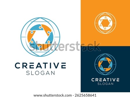 Puzzle globe logo. Globe with puzzle logo design