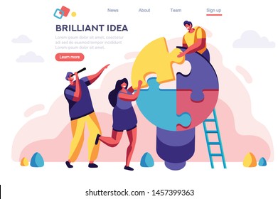 Puzzle. Glow People. Metaphor Object. Assemble, Connect, Career Connection Inspiration. Concept for Web Banner, Infographics, Hero Images. Flat Vector Illustration Isolated on White Background.
