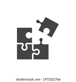 Puzzle glyph icon. Simple solid style. Jigsaw symbol, pictogram, single, piece, business, teamwork logo concept design. Vector illustration isolated on white background. EPS 10.