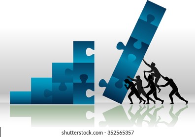 Puzzle Graph Push-Teamwork effort for large growth, business concept