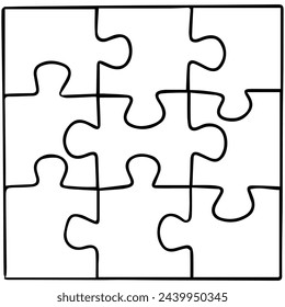  Plantilla de cuadrícula de puzzle. 9 piezas de rompecabezas, juego de pensar. Metáforas o rompecabezas de ensamblaje de negocios, juego de desafío, ilustración vectorial