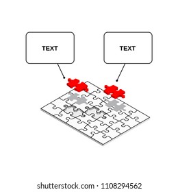 Puzzle grid with two pieces isometric