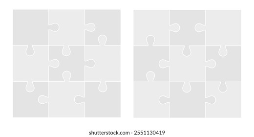 Puzzle grid vector. 3x3 puzzle grid, 9 pieces puzzle