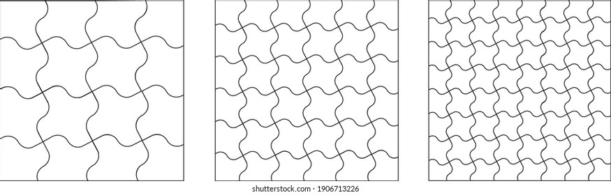 Puzzle grid wave vector set. Puzzle jigsaw on white background.
