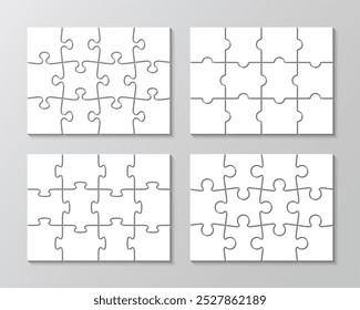 Puzzle-Raster mit 12 Stück Kollektion. Puzzle-Infografiken. Jigsaw Business Chain Infografik. Darstellung des Prozessdiagramms. Geschäftsinfografik mit Schritten, Teilen. Vektorgrafik
