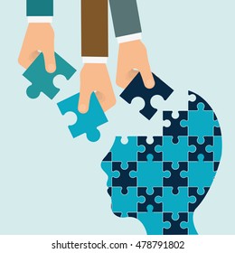 puzzle hand head teamwork support collaborative cooperation work icon set. Colorful design. Vector illustration