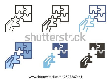Puzzle with hand holding missing piece vector icon. Solution, strategy, collaboration. Problem-solving graphic element.