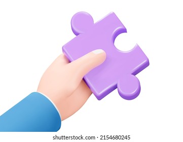 Puzzle in hand. The missing puzzle. Key part of solving a problem. Isolated 3d object on a transparent background