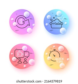 Puzzle, Hand washing and Quick tips minimal line icons. 3d spheres or balls buttons. Dollar exchange icons. For web, application, printing. Jigsaw chat, Laundry basin, Helpful tricks. Vector